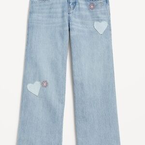 Old Navy Light Blue Wide-Leg Kids Jeans with Heart Patches